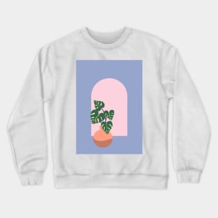 Monstera plant and arched window - blue Crewneck Sweatshirt